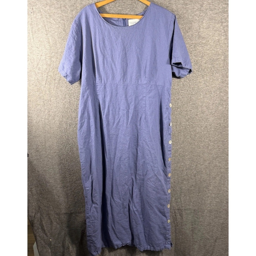 Women's Maxi Linen Blend Dress Purple Beach Summer Size 1X Button Detail Modest
